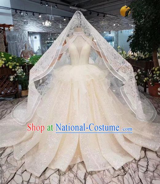 Handmade Customize Princess Trailing Wedding Dress Court Bride Diamante Embroidered Costume for Women