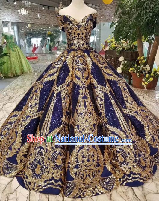 Customize Royalblue Strapless Full Dress Top Grade Court Princess Waltz Dance Costume for Women