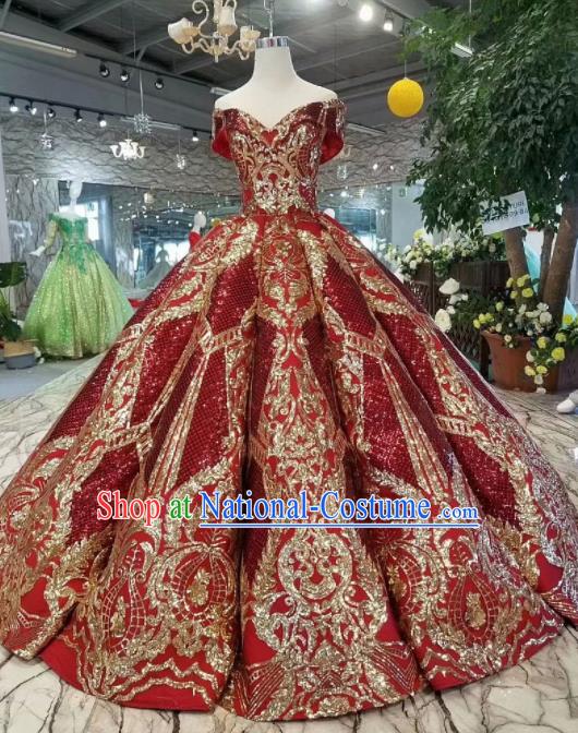 Customize Red Strapless Full Dress Top Grade Court Princess Waltz Dance Costume for Women