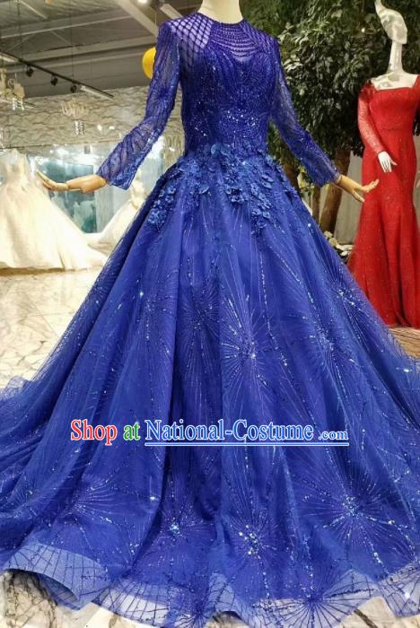 Top Grade Customize Catwalks Royalblue Veil Full Dress Court Princess Waltz Dance Costume for Women