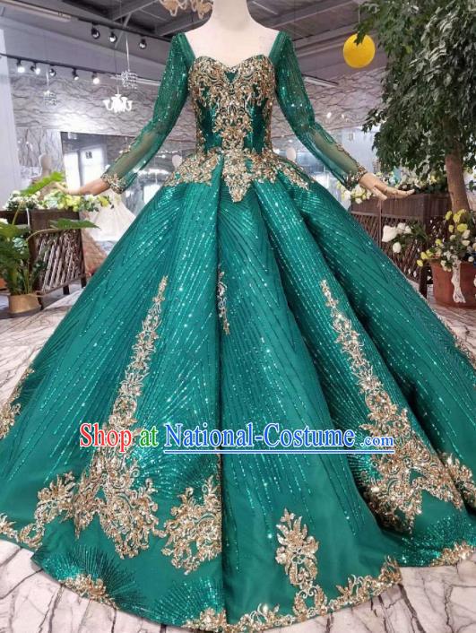 Top Grade Customize Catwalks Green Cocktail Full Dress Court Princess Waltz Dance Costume for Women