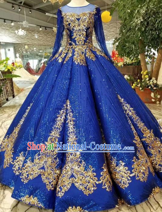 Top Grade Customize Catwalks Royalblue Cocktail Full Dress Court Princess Waltz Dance Costume for Women