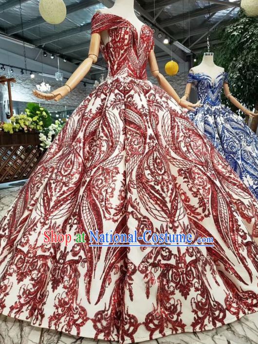 Top Grade Customize Catwalks Red Full Dress Court Princess Waltz Dance Costume for Women