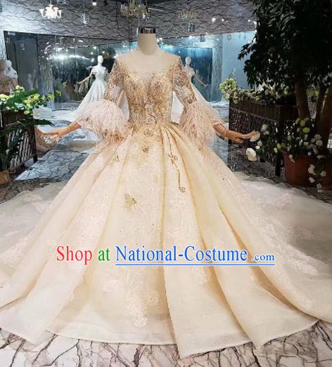 Handmade Customize Wedding Princess Embroidered Champagne Mullet Dress Court Bride Costume for Women