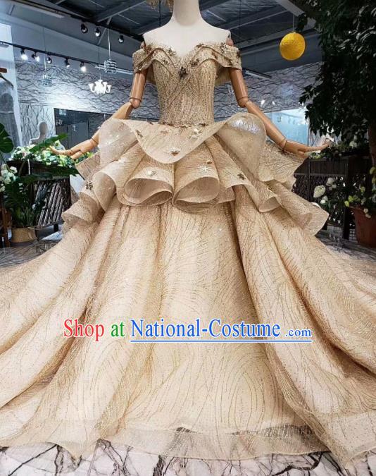 Handmade Customize Wedding Princess Embroidered Flat Shouders Mullet Dress Court Bride Costume for Women