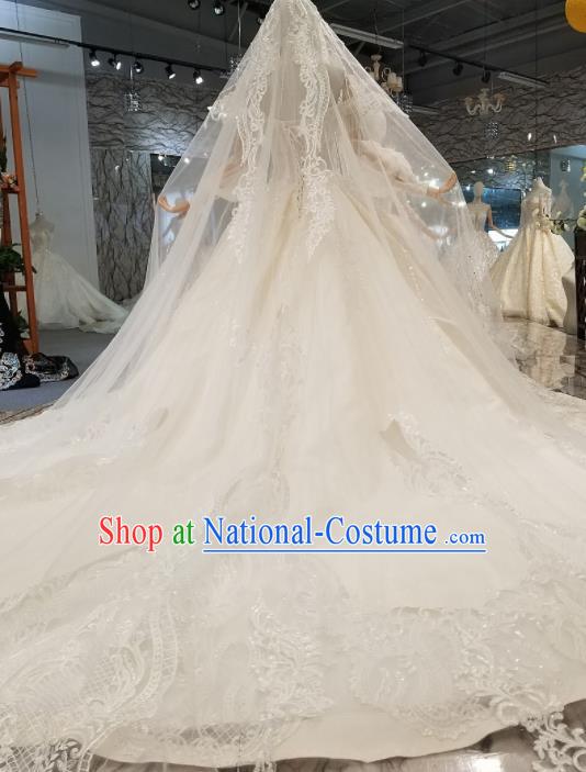 Customize Handmade Princess Embroidered White Lace Trailing Dress Wedding Court Bride Costume for Women