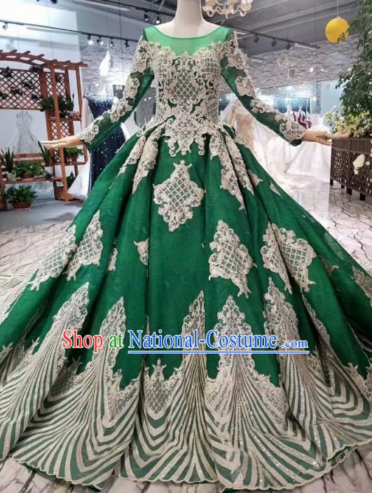 Top Grade Customize Modern Fancywork Deep Green Full Dress Court Princess Waltz Dance Costume for Women