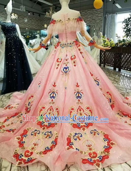 Top Grade Customize Modern Fancywork Pink Trailing Full Dress Court Princess Waltz Dance Costume for Women