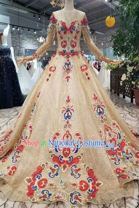 Customize Court Modern Fancywork Embroidered Full Dress Top Grade Princess Waltz Dance Costume for Women