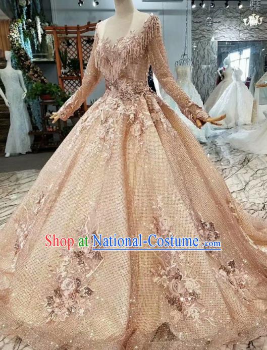 Customize Modern Fancywork Court Embroidered Full Dress Top Grade Waltz Dance Costume for Women