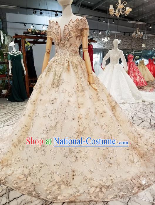 Top Grade Modern Fancywork Trailing Full Dress Customize Waltz Dance Costume for Women