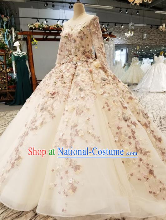 Top Grade Veil Full Dress Customize Modern Fancywork Princess Waltz Dance Costume for Women