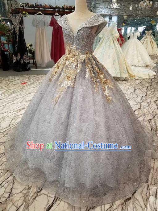 Top Grade Diamante Full Dress Customize Modern Fancywork Princess Waltz Dance Costume for Women