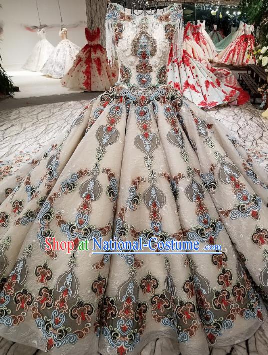 Top Grade Court Handmade Embroidered Full Dress Customize Modern Fancywork Waltz Dance Costume for Women