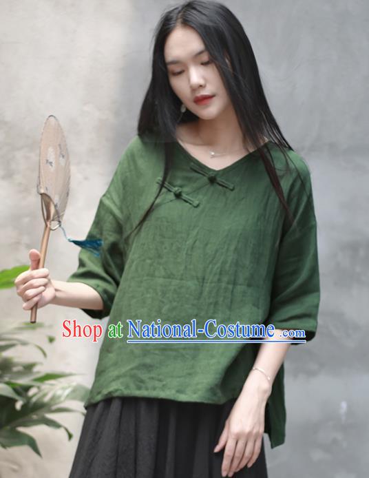 Chinese Traditional National Costume Tang Suit Slant Opening Green Blouse Upper Outer Garment for Women