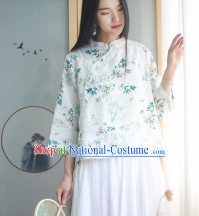 Chinese Traditional National Costume Printing Slant Opening Blouse Tang Suit Upper Outer Garment for Women