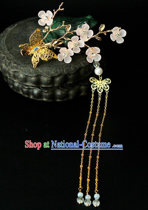 China Ancient Queen Plum Blossom Butterfly Tassel Hairpins Chinese Traditional Hanfu Hair Accessories for Women