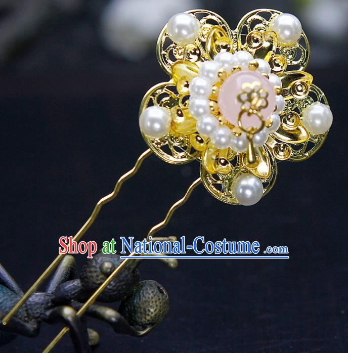 China Ancient Princess Pearls Plum Blossom Golden Hairpins Chinese Traditional Hanfu Hair Accessories for Women