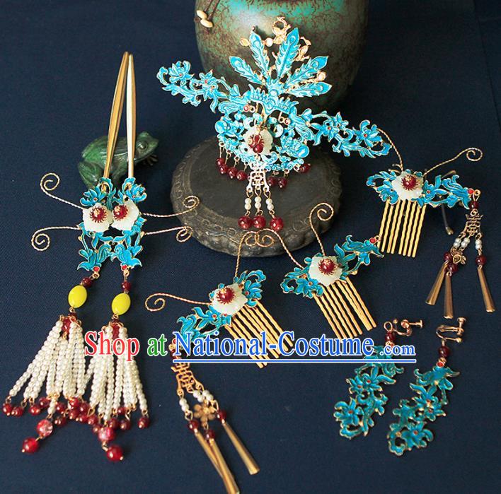 China Ancient Princess Tassel Phoenix Hair Crown Hairpins Chinese Traditional Hanfu Hair Accessories for Women