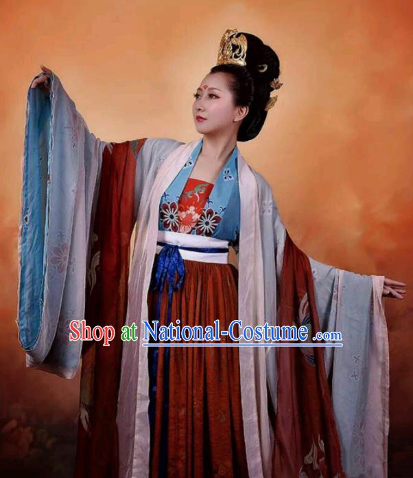 Traditional Chinese Tang Dynasty Queen Embroidered Hanfu Dress Ancient Drama Court Empress Historical Costume for Women