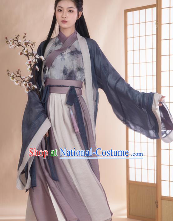 Chinese Traditional Jin Dynasty Historical Costume Ancient Swordswoman Hanfu Dress for Women