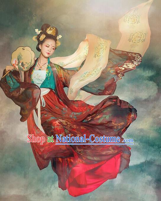 Traditional Chinese Tang Dynasty Queen Mother Embroidered Hanfu Dress Ancient Drama Empress Dowager Historical Costume for Women