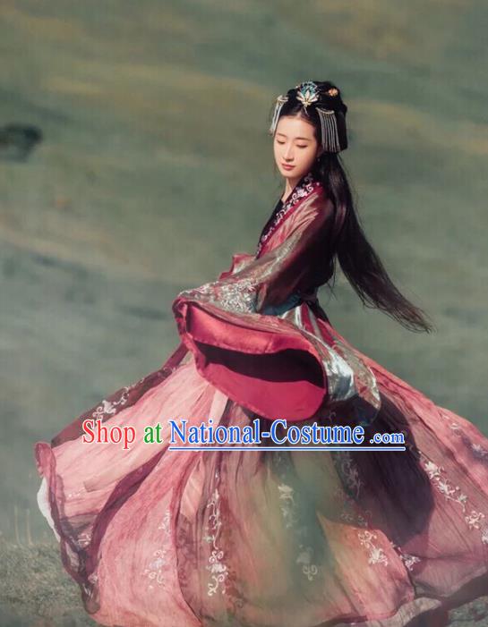 Traditional Chinese Jin Dynasty Empress Embroidered Hanfu Dress Ancient Drama Court Princess Historical Costume for Women