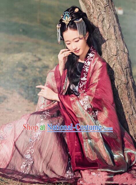 Traditional Chinese Jin Dynasty Empress Embroidered Hanfu Dress Ancient Drama Court Princess Historical Costume for Women