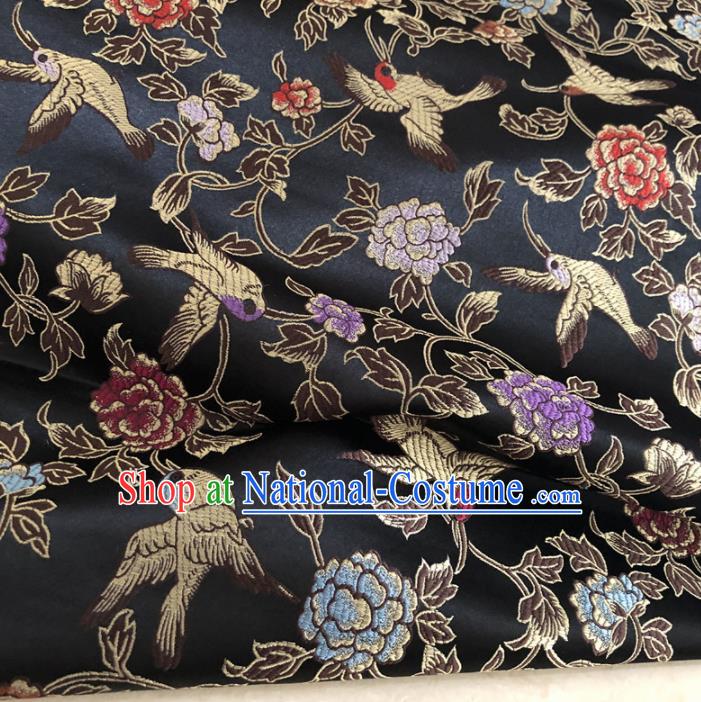 Asian Chinese Traditional Peony Birds Pattern Design Black Brocade Fabric Silk Fabric Chinese Fabric Asian Material