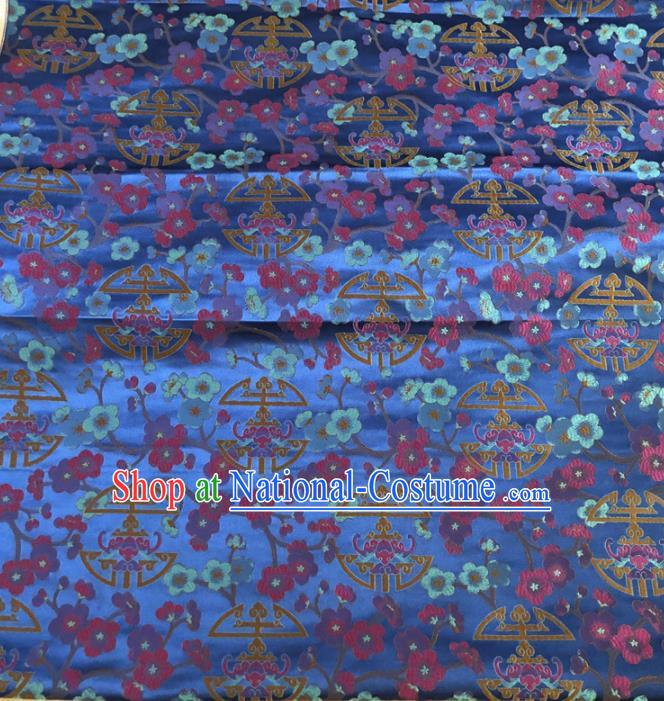 Asian Chinese Traditional Plum Blossom Pattern Design Blue Brocade Fabric Silk Fabric Chinese Fabric Asian Material