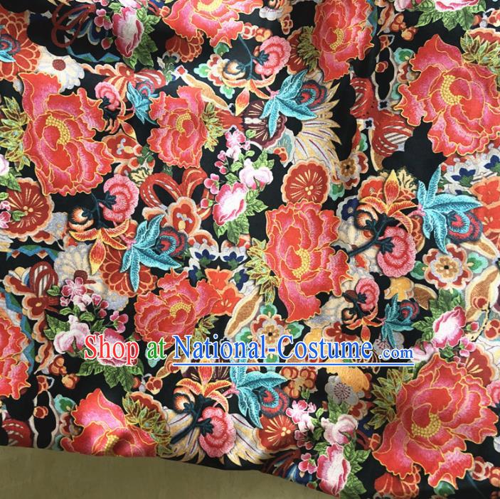 Asian Chinese Traditional Embroidered Peony Pattern Design Brocade Fabric Silk Fabric Chinese Fabric Asian Material