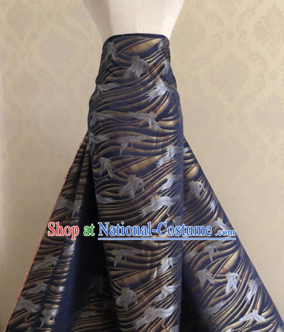 Asian Chinese Traditional Cranes Pattern Design Navy Brocade Fabric Silk Fabric Chinese Fabric Asian Material