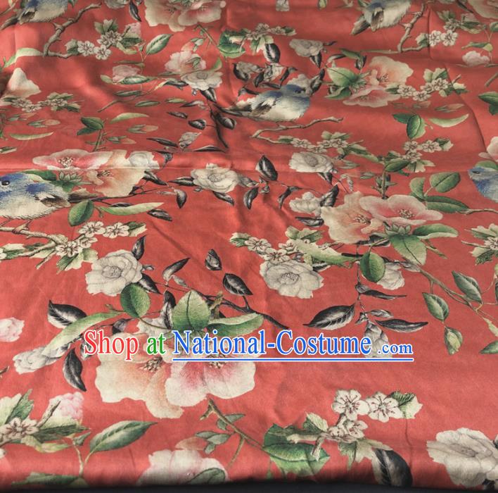 Asian Chinese Traditional Embroidered Peach Blossom Pattern Design Red Brocade Fabric Silk Fabric Chinese Fabric Asian Material