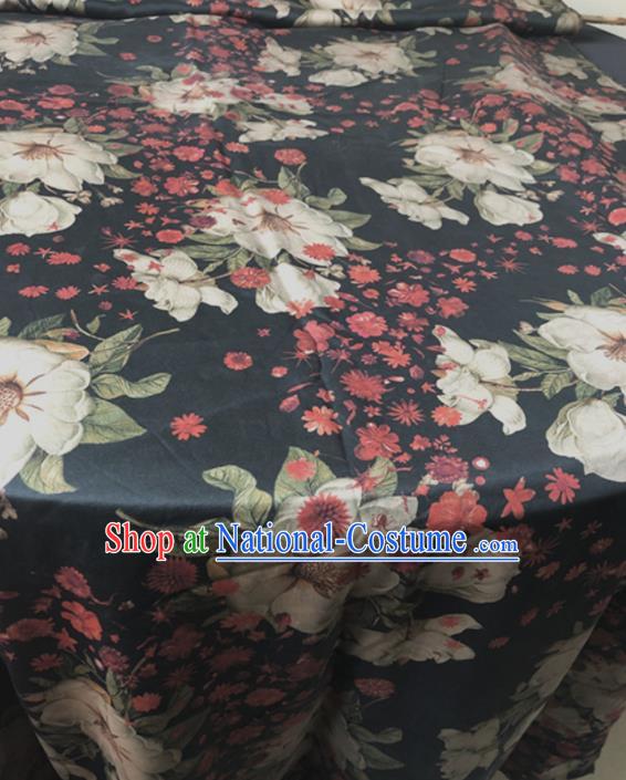 Asian Chinese Traditional Flowers Pattern Design Black Brocade Fabric Silk Fabric Chinese Fabric Asian Material