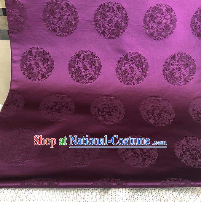 Asian Chinese Traditional Round Dragons Pattern Design Purple Brocade Fabric Silk Fabric Chinese Fabric Asian Material