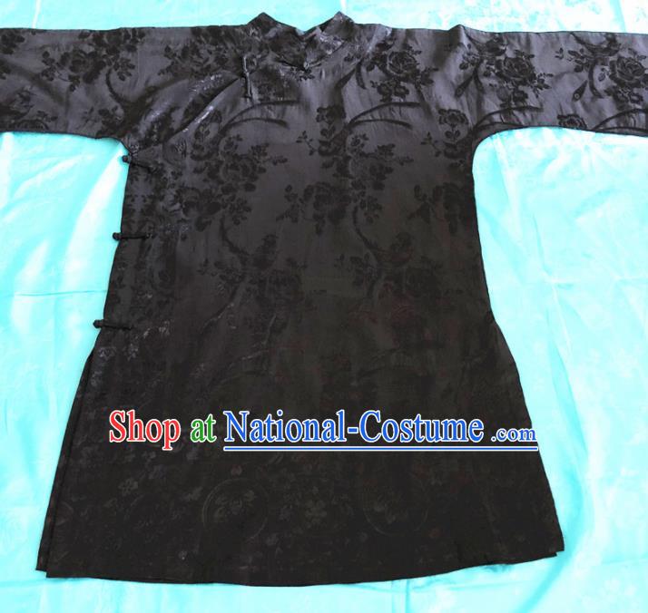 Chinese Traditional Handmade Black Silk Shirt National Costume Upper Outer Garment for Women