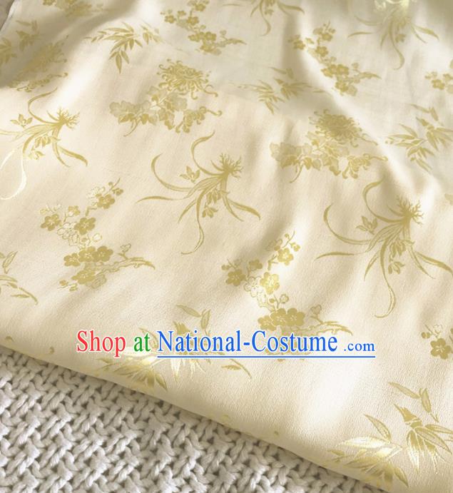 Asian Chinese Traditional Bamboo Orchid Plum Chrysanthemum Pattern Design Yellow Brocade Fabric Silk Fabric Chinese Fabric Asian Material