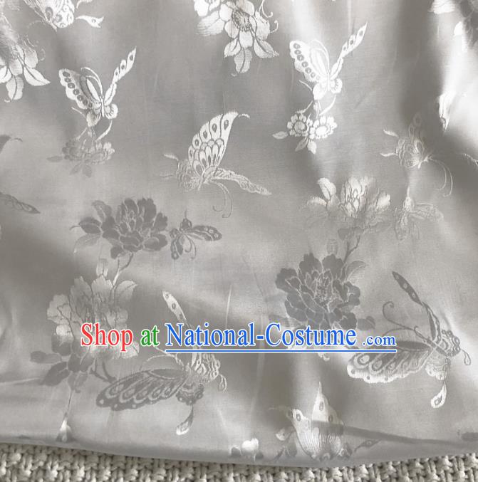 Asian Chinese Traditional Butterfly Peony Pattern Design Grey Brocade Fabric Silk Fabric Chinese Fabric Asian Material