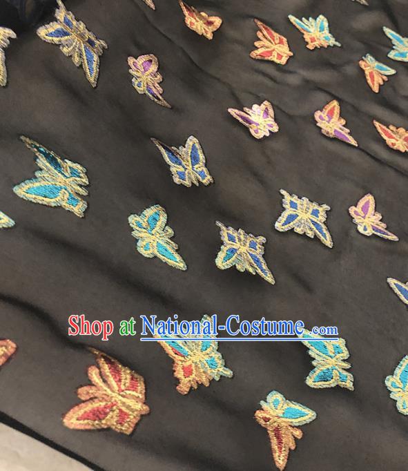 Asian Chinese Traditional Embroidered Butterfly Pattern Design Black Brocade Fabric Silk Fabric Chinese Fabric Asian Material