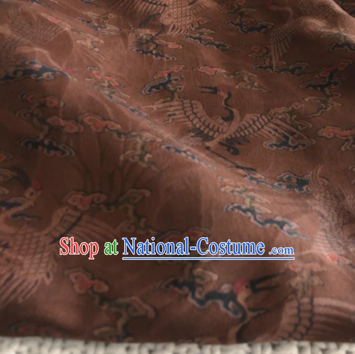 Asian Chinese Traditional Cranes Pattern Design Brown Brocade Fabric Silk Fabric Chinese Fabric Asian Material