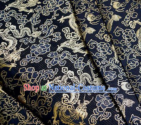 Asian Chinese Traditional Twine Dragon Pattern Design Navy Brocade Fabric Silk Fabric Chinese Fabric Asian Material