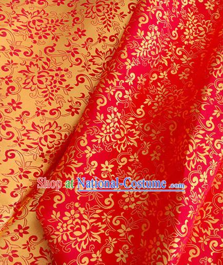 Asian Chinese Traditional Bauhinia Pattern Design Red Brocade Fabric Silk Fabric Chinese Fabric Asian Material