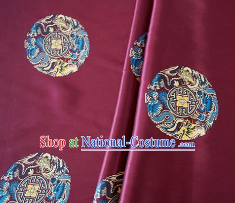 Asian Chinese Traditional Dragon Phoenix Pattern Design Wine Red Brocade Fabric Silk Fabric Chinese Fabric Asian Material