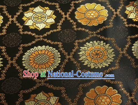 Asian Chinese Traditional Sunflowers Pattern Design Brown Brocade Fabric Silk Fabric Chinese Fabric Asian Material