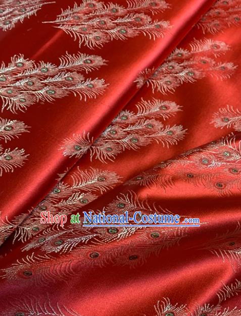 Asian Chinese Traditional Feather Pattern Design Red Brocade Fabric Silk Fabric Chinese Fabric Asian Material