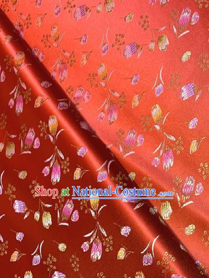 Asian Chinese Traditional Tulip Pattern Design Red Brocade Fabric Silk Fabric Chinese Fabric Asian Material