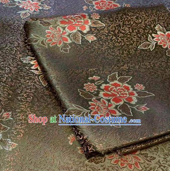 Asian Chinese Traditional Peony Pattern Design Olive Green Brocade Fabric Silk Fabric Chinese Fabric Asian Material