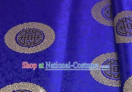 Asian Chinese Traditional Longevity Pattern Design Royalblue Brocade Fabric Silk Fabric Chinese Fabric Asian Material