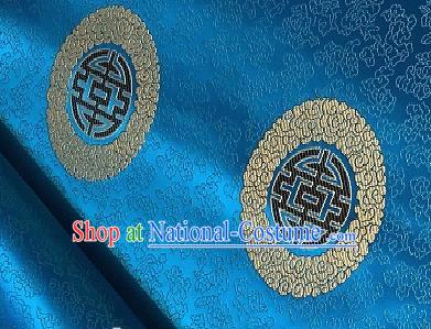 Asian Chinese Traditional Longevity Pattern Design Blue Brocade Fabric Silk Fabric Chinese Fabric Asian Material