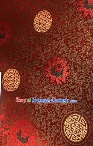 Asian Chinese Traditional Longevity Lotus Pattern Design Red Brocade Fabric Silk Fabric Chinese Fabric Asian Material